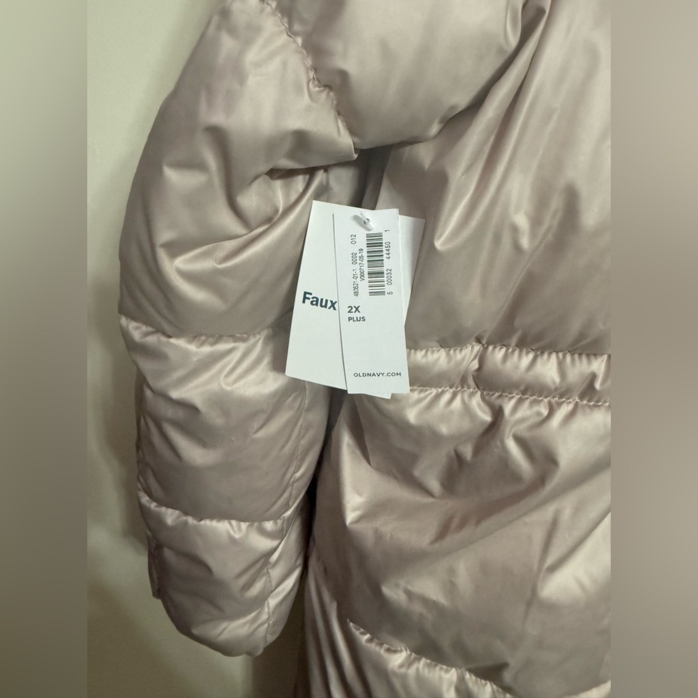 Old Navy Hooded Frost-Free Long-Line Puffer Jacket Rose Beige Pink 2X Plus NWT - Picture 4 of 6